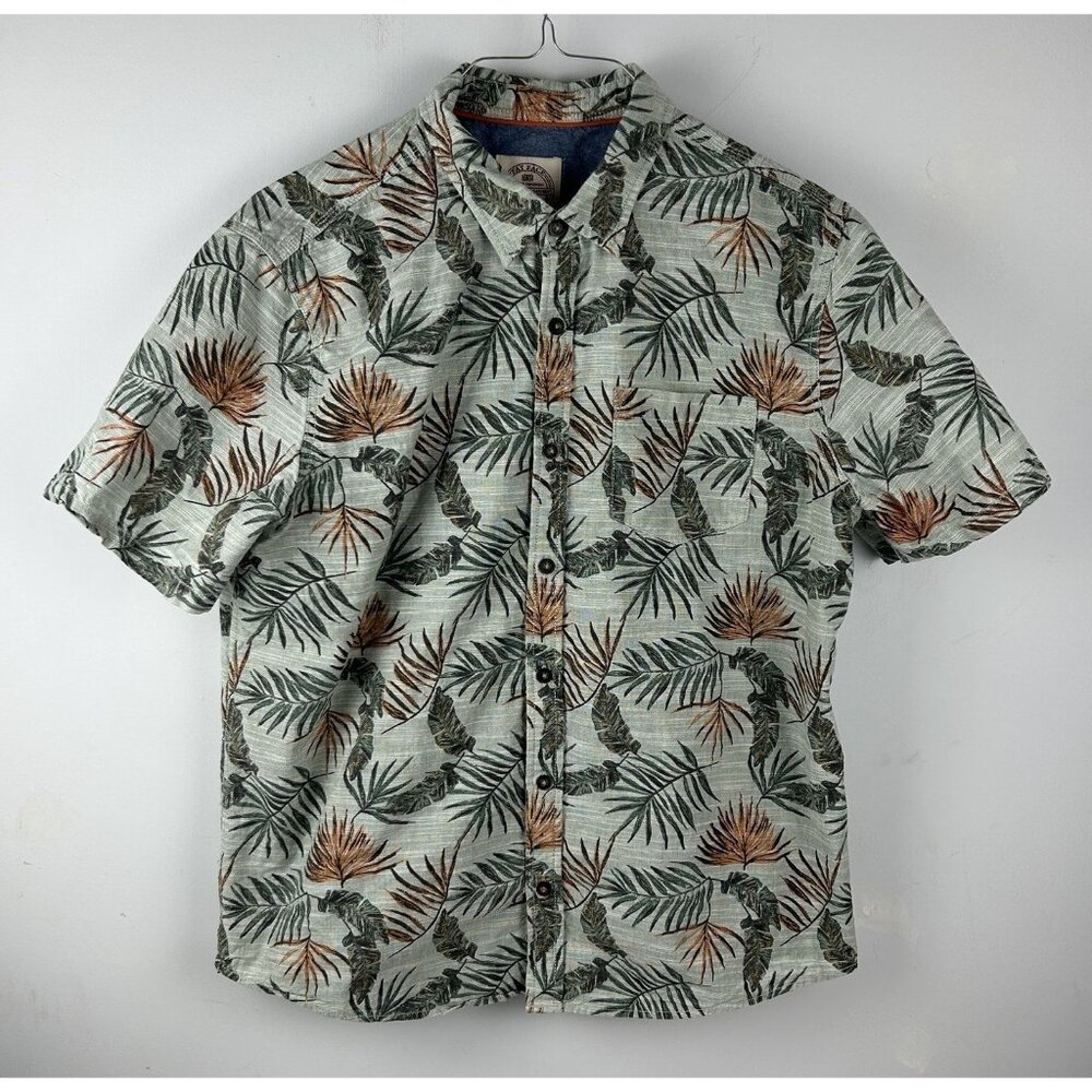 Fat Face Men's Xl Short Sleeve Hawaiian Floral Shirt Green 100% Cotton Casual